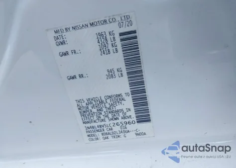 2020 Nissan Altima S Fwd из США, поврежденный, VIN 1N4BL4BV5LC265960